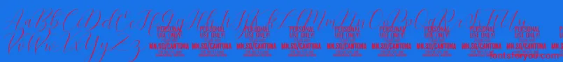 CantonaScript PERSONAL USE Font – Red Fonts on Blue Background