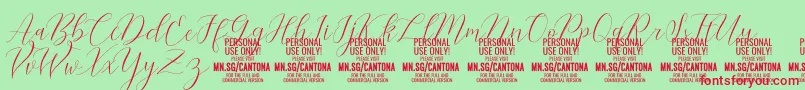 CantonaScript PERSONAL USE Font – Red Fonts on Green Background
