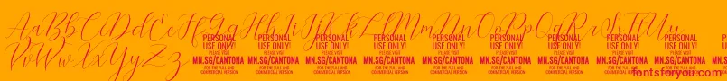 Fonte CantonaScript PERSONAL USE – fontes vermelhas em um fundo laranja