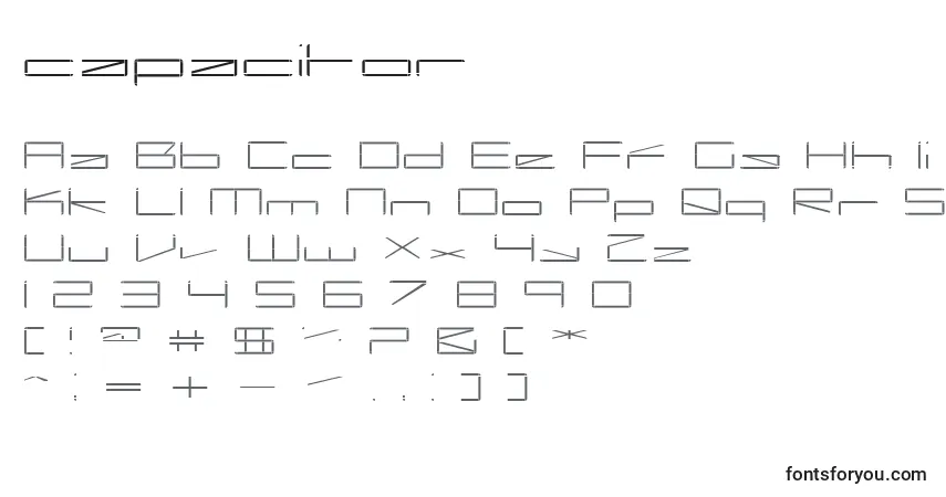 Schriftart Capacitor (122728) – Alphabet, Zahlen, spezielle Symbole