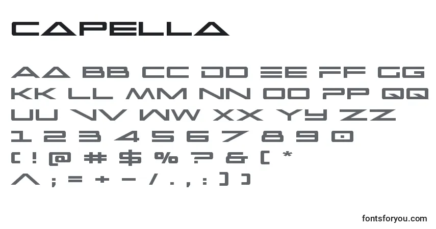 Schriftart Capella (122730) – Alphabet, Zahlen, spezielle Symbole