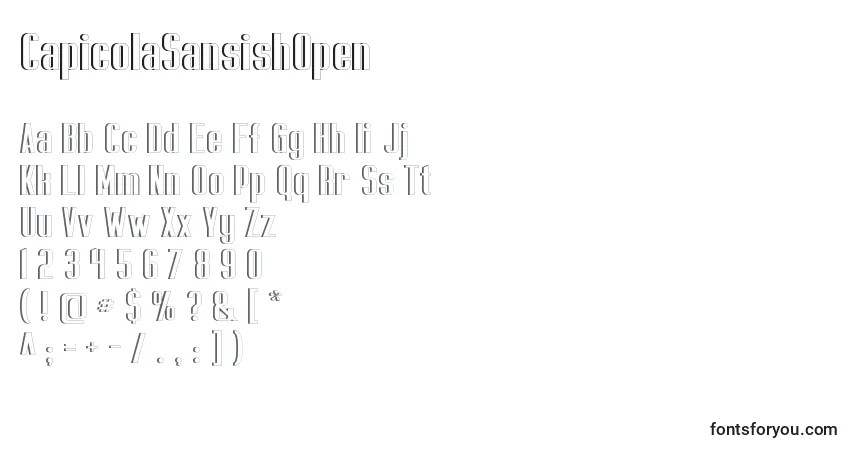 Czcionka CapicolaSansishOpen – alfabet, cyfry, specjalne znaki