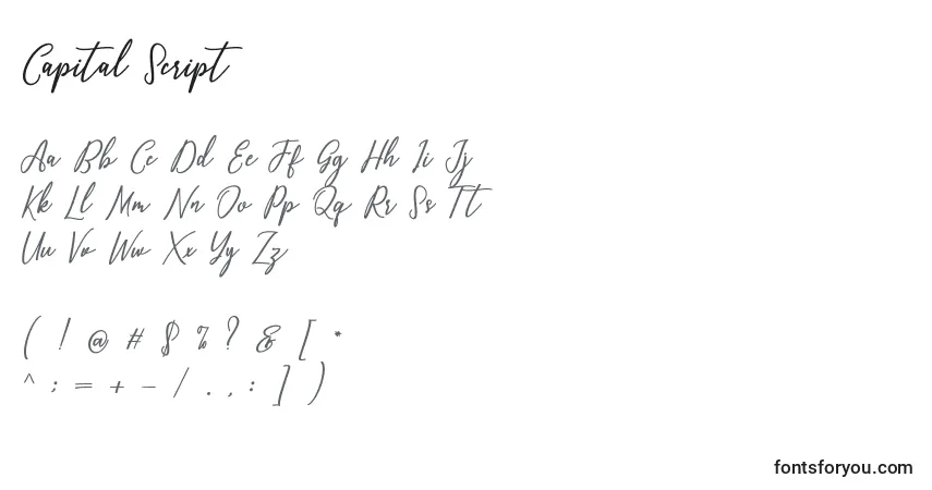 Czcionka Capital Script – alfabet, cyfry, specjalne znaki