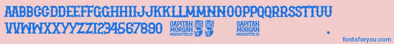Capitan Morgan-fontti – siniset fontit vaaleanpunaisella taustalla