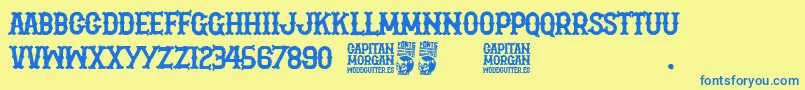 Capitan Morgan-fontti – siniset fontit keltaisella taustalla