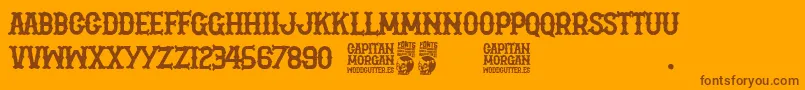 Capitan Morgan-Schriftart – Braune Schriften auf orangefarbenem Hintergrund