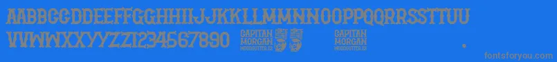 Capitan Morgan-fontti – harmaat kirjasimet sinisellä taustalla