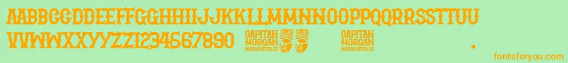 Capitan Morgan-Schriftart – Orangefarbene Schriften auf grünem Hintergrund