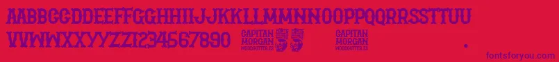 Capitan Morgan-Schriftart – Violette Schriften auf rotem Hintergrund