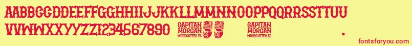 Capitan Morgan-Schriftart – Rote Schriften auf gelbem Hintergrund