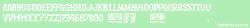 Capitan Morgan-Schriftart – Weiße Schriften auf grünem Hintergrund