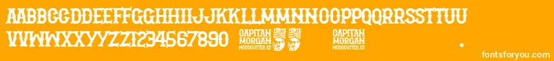 Capitan Morgan-fontti – valkoiset fontit oranssilla taustalla