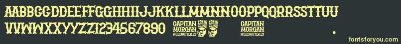 Capitan Morgan-Schriftart – Gelbe Schriften auf schwarzem Hintergrund