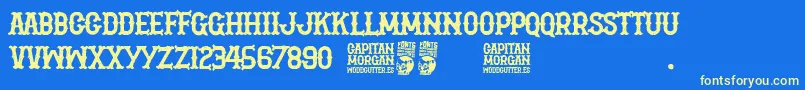 Capitan Morgan-Schriftart – Gelbe Schriften auf blauem Hintergrund