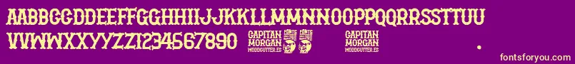 Capitan Morgan-Schriftart – Gelbe Schriften auf violettem Hintergrund
