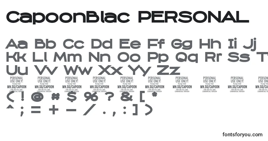 Czcionka CapoonBlac PERSONAL – alfabet, cyfry, specjalne znaki