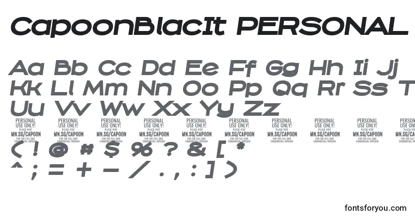 Schriftart CapoonBlacIt PERSONAL – Alphabet, Zahlen, spezielle Symbole