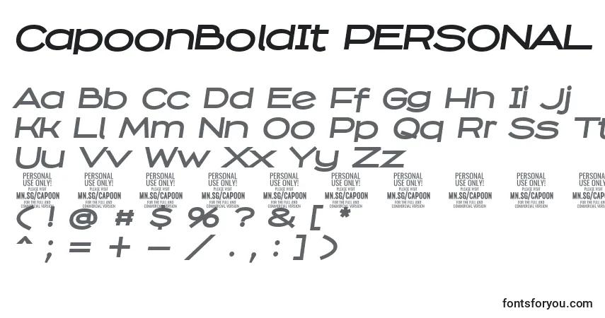 Шрифт CapoonBoldIt PERSONAL – алфавит, цифры, специальные символы