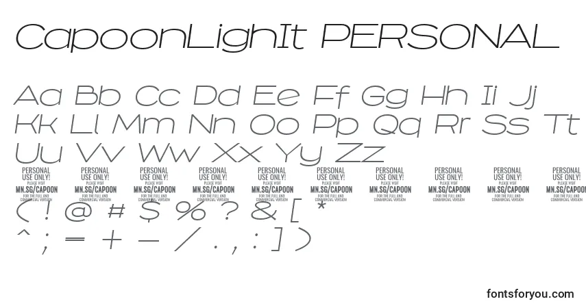 Czcionka CapoonLighIt PERSONAL – alfabet, cyfry, specjalne znaki