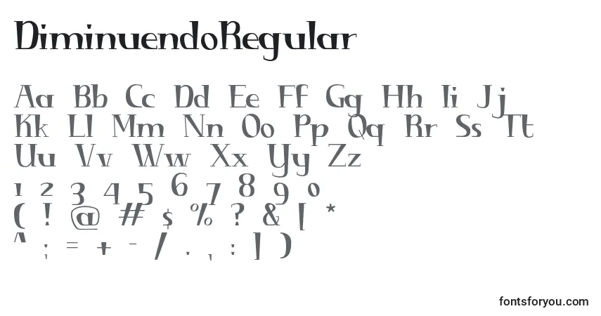 A fonte DiminuendoRegular – alfabeto, números, caracteres especiais