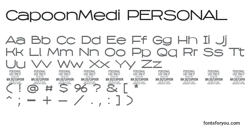 Czcionka CapoonMedi PERSONAL – alfabet, cyfry, specjalne znaki