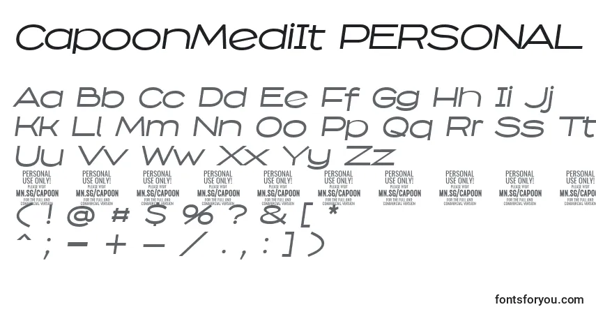 Czcionka CapoonMediIt PERSONAL – alfabet, cyfry, specjalne znaki