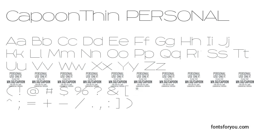 Шрифт CapoonThin PERSONAL – алфавит, цифры, специальные символы