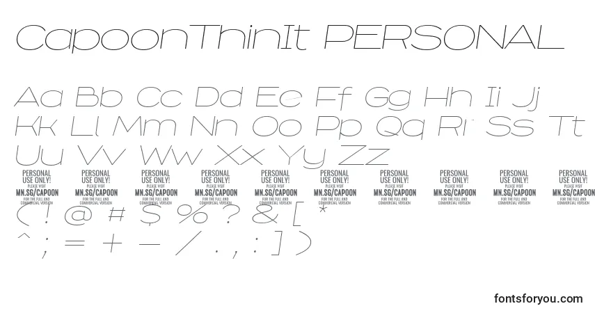 Schriftart CapoonThinIt PERSONAL – Alphabet, Zahlen, spezielle Symbole