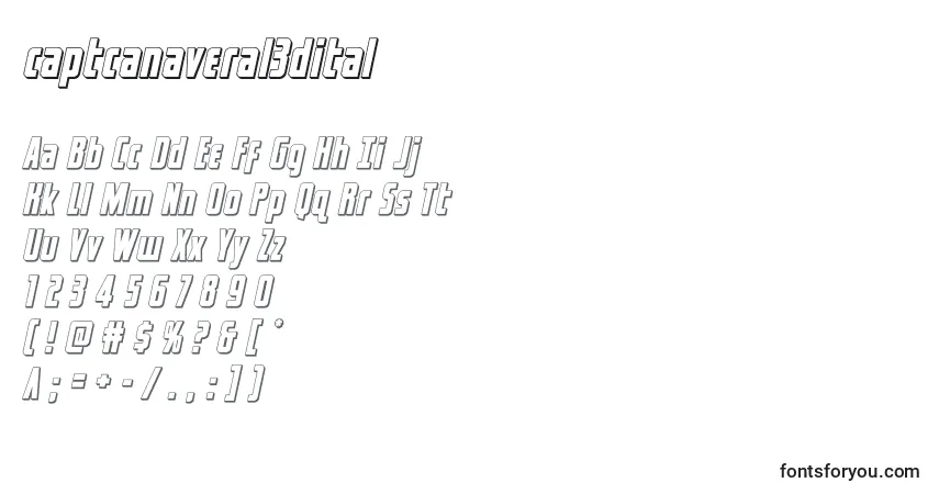 Schriftart Captcanaveral3dital – Alphabet, Zahlen, spezielle Symbole