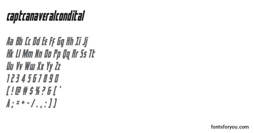Captcanaveralcondital (122775)-fontti – aakkoset, numerot, erikoismerkit