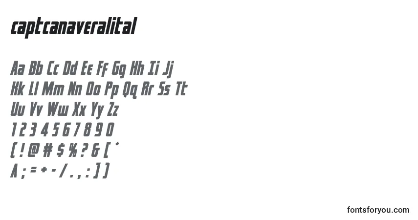 Czcionka Captcanaveralital – alfabet, cyfry, specjalne znaki