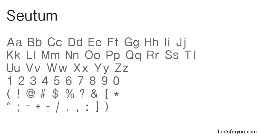 Czcionka Seutum – alfabet, cyfry, specjalne znaki