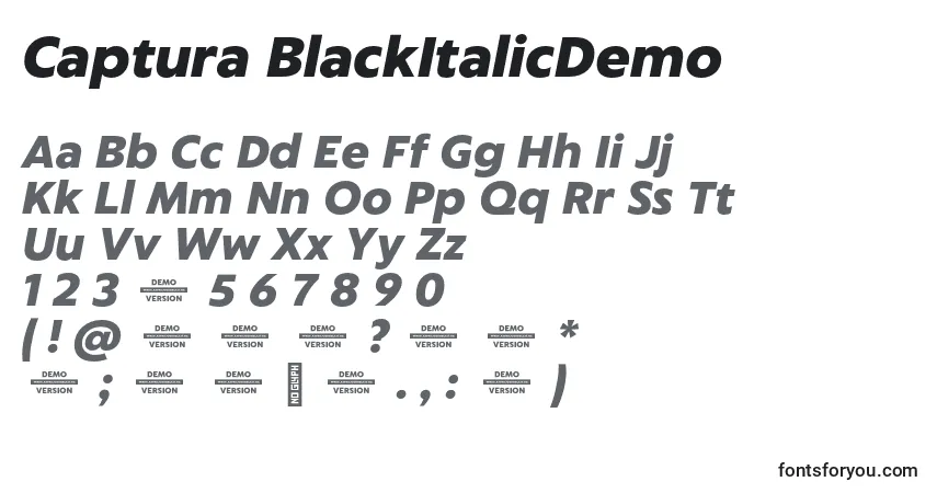 Шрифт Captura BlackItalicDemo – алфавит, цифры, специальные символы