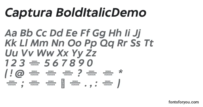 Шрифт Captura BoldItalicDemo – алфавит, цифры, специальные символы