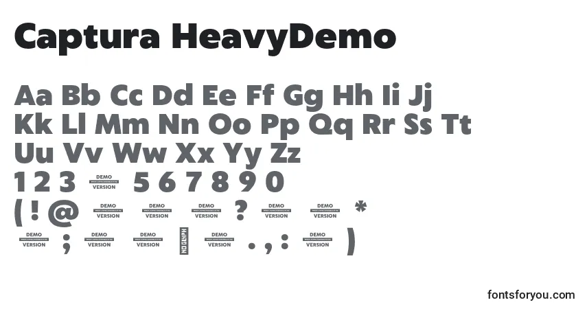 A fonte Captura HeavyDemo – alfabeto, números, caracteres especiais