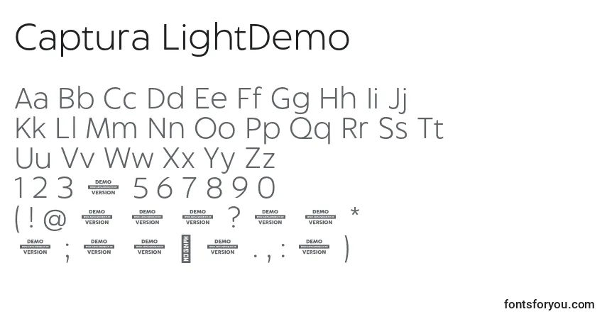 A fonte Captura LightDemo – alfabeto, números, caracteres especiais
