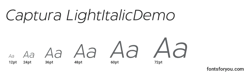 Размеры шрифта Captura LightItalicDemo