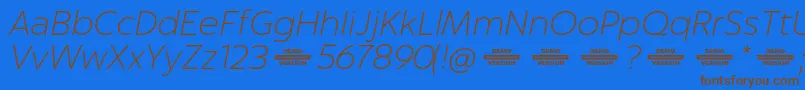 Captura ThinItalicDemo-Schriftart – Braune Schriften auf blauem Hintergrund