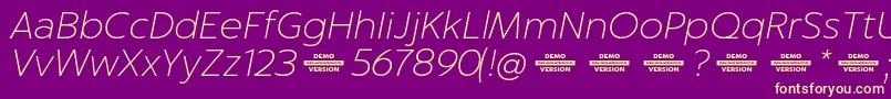 Captura ThinItalicDemo-Schriftart – Gelbe Schriften auf violettem Hintergrund