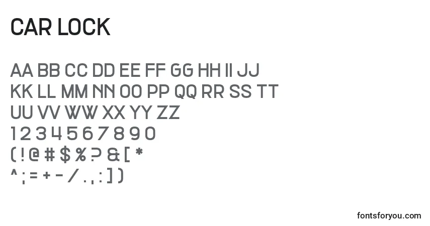Schriftart Car Lock – Alphabet, Zahlen, spezielle Symbole