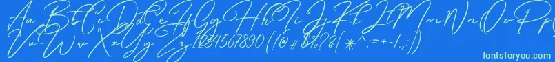 Caramello Free-Schriftart – Grüne Schriften auf blauem Hintergrund