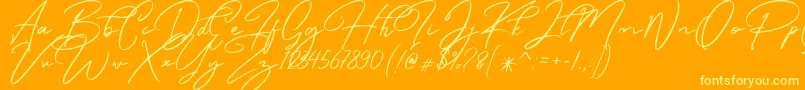 Caramello Free-Schriftart – Gelbe Schriften auf orangefarbenem Hintergrund