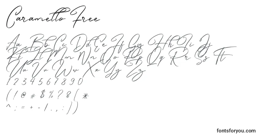 Schriftart Caramello Free (122820) – Alphabet, Zahlen, spezielle Symbole