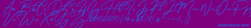 Caramello Free-Schriftart – Blaue Schriften auf violettem Hintergrund