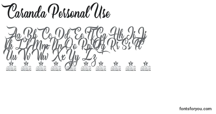 Czcionka Caranda Personal Use – alfabet, cyfry, specjalne znaki