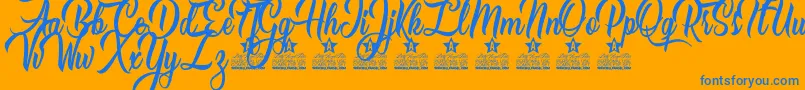 Caranda Personal Use Font – Blue Fonts on Orange Background
