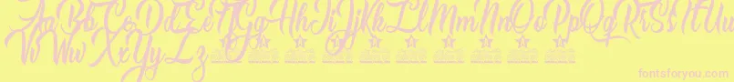 Caranda Personal Use-fontti – vaaleanpunaiset fontit keltaisella taustalla