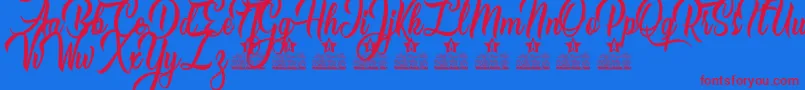 Caranda Personal Use-Schriftart – Rote Schriften auf blauem Hintergrund