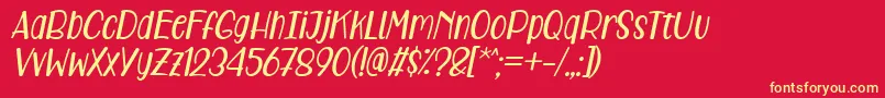 Fonte Care Around Italic – fontes amarelas em um fundo vermelho