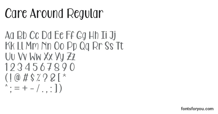 Czcionka Care Around Regular – alfabet, cyfry, specjalne znaki